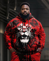 Men's Large Size Vintage Lion Graffiti Hoodie and Sweatpants Two Piece Set